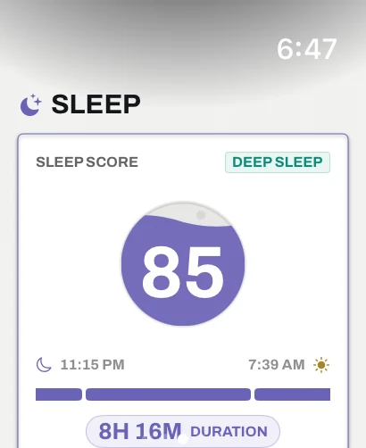 Upspan on Apple Watch showing last night's sleep score and duration